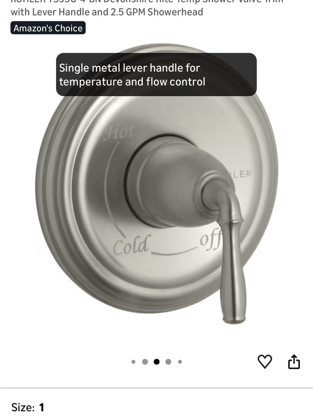Brushed Nickel Single Lever Shower Valve Trim NEW IN BOX